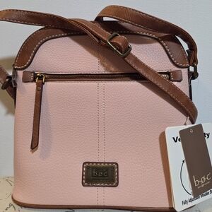 B.O.C. Pink w/Brown Trim Vegan Leather Crossbody Bag